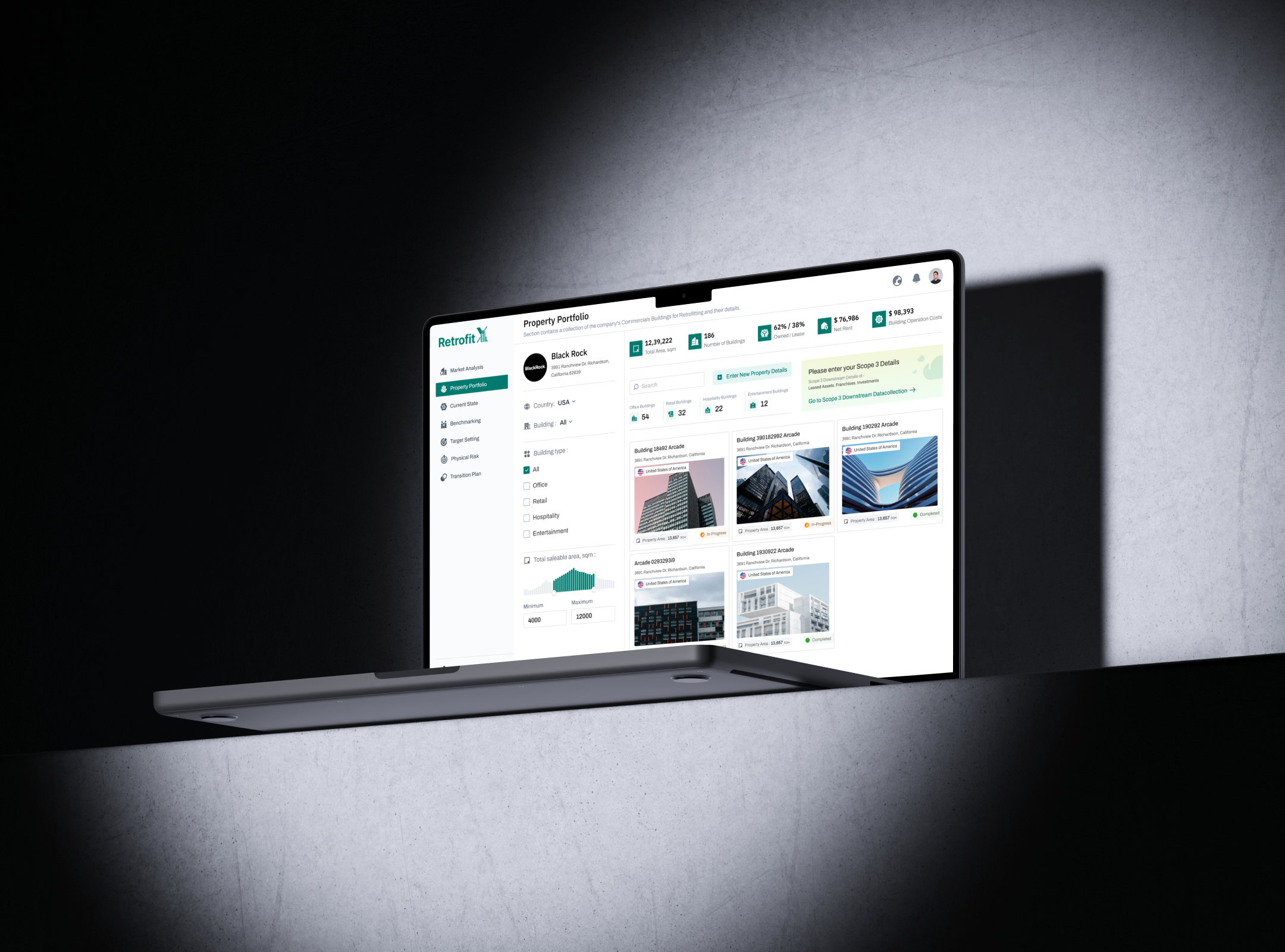 RetrofitX Property Portfolio dashboard preview